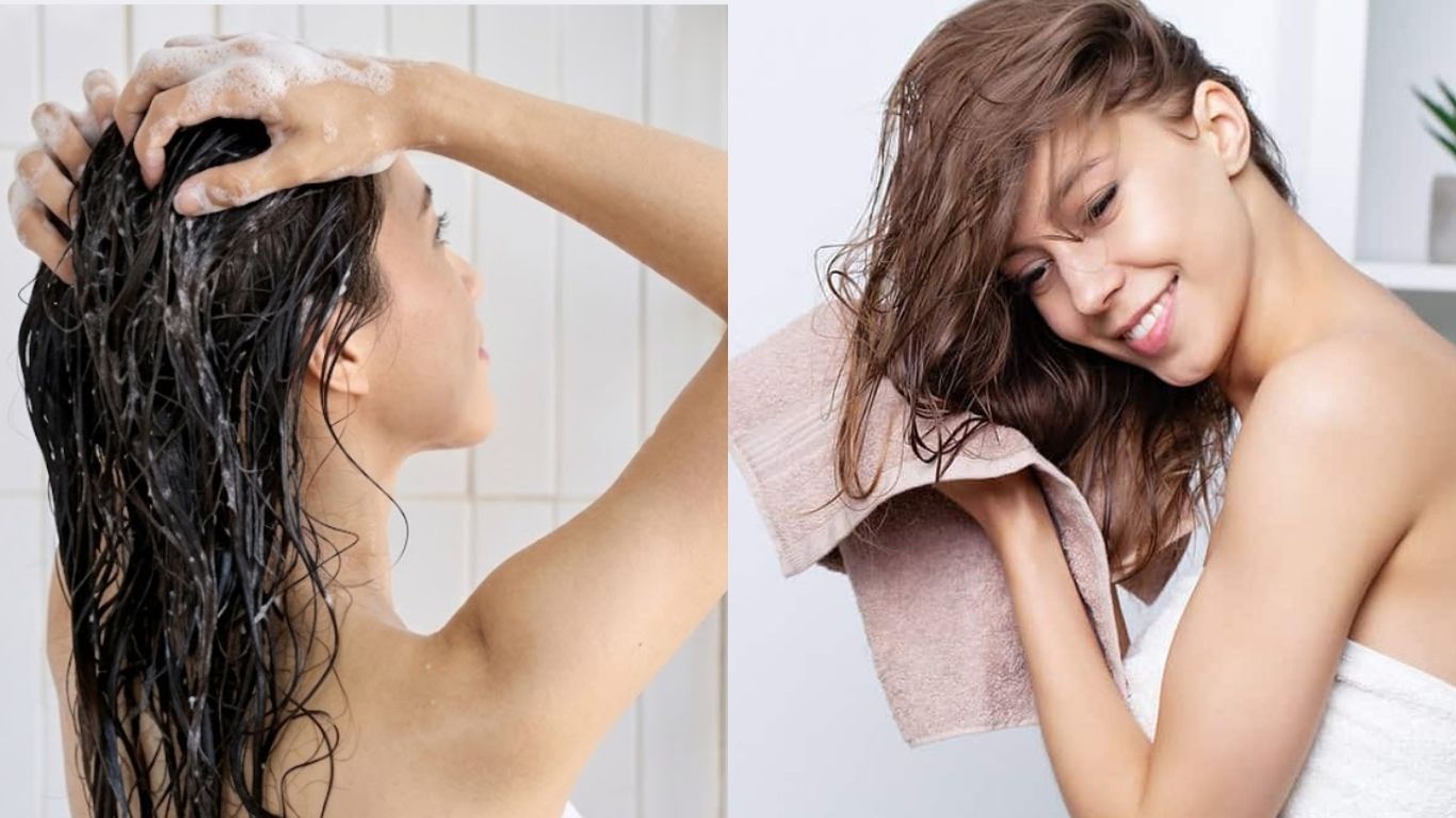 Gội đầu và làm khô tóc trước khi tạo kiểu tóc xoăn