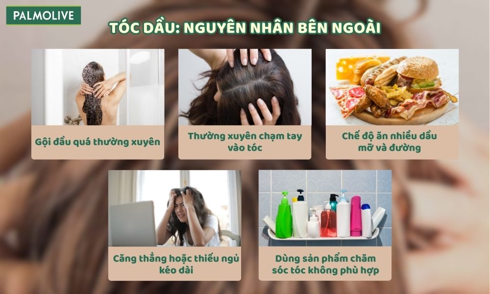 Thói quen chăm sóc tóc và sinh hoạt có thể kích thích da đầu tiết nhiều bã nhờn hơn bình thường