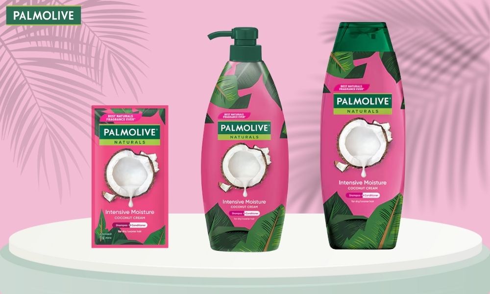 Dầu gội và xả Palmolive có chiết xuất sữa dừa giúp bổ sung độ ẩm và làm mái tóc mềm mượt